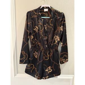 Buddy Love Black and Gold Chain Print Romper